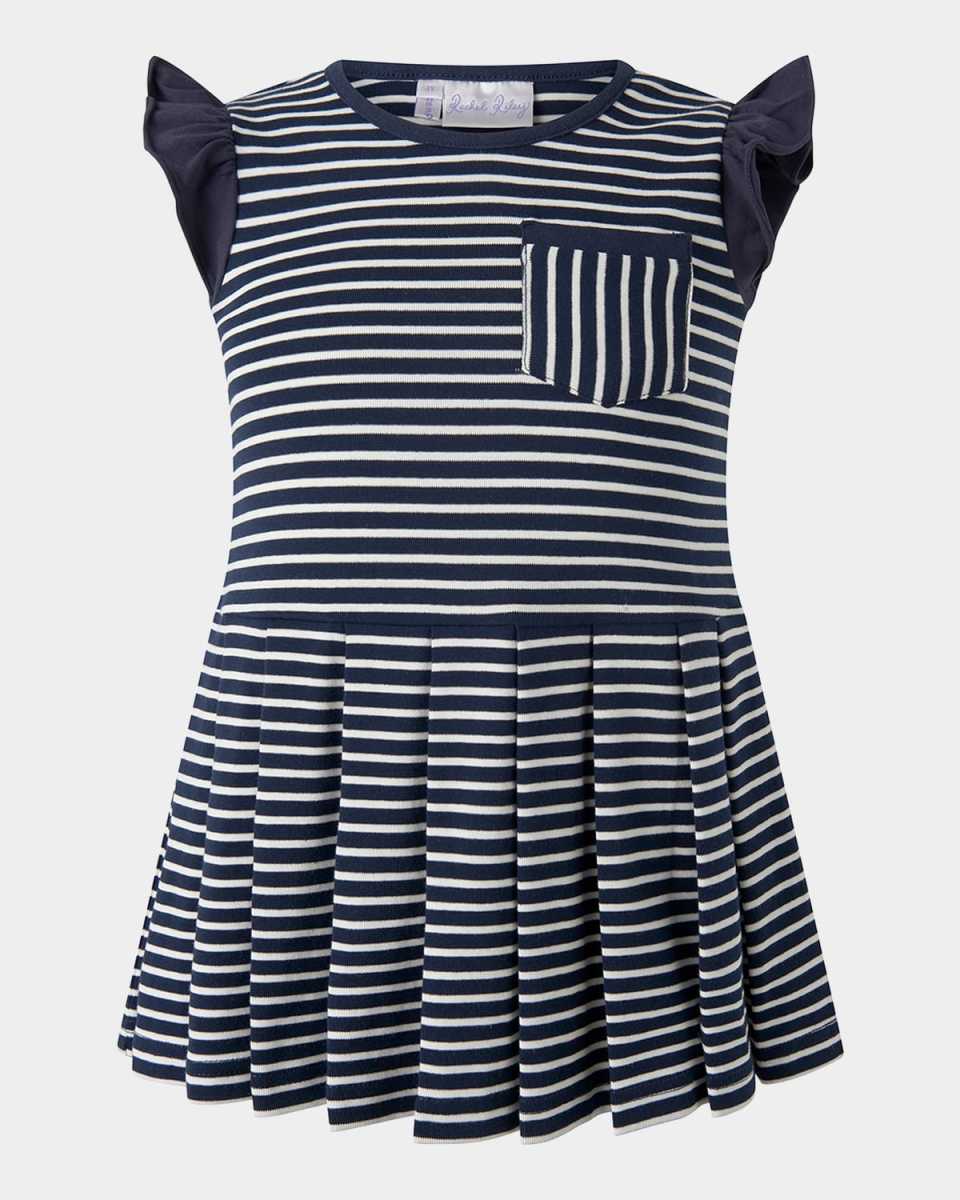 Girl's Breton Striped Tennis Dress, Size 6M-